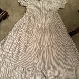 Elegant Beige Striped Maxi Dress